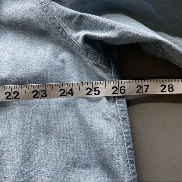 Carhartt Button Down Shirt short Sleeve Chambray 2 Chest Pockets Blue L - Picture 9 of 10